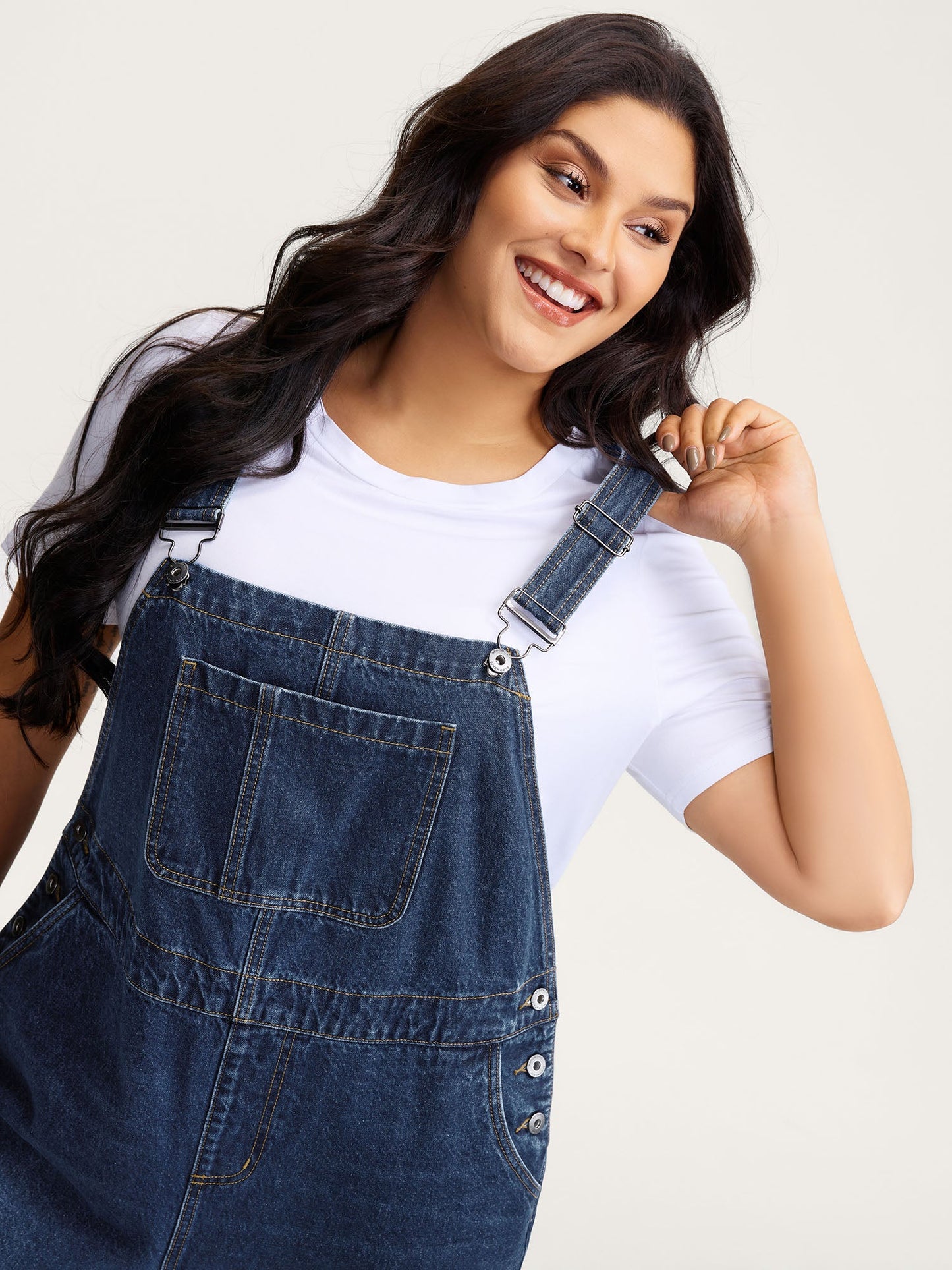 plus size Cotton Relaxed-Fit Side Button Overall Denim Jumpsuit