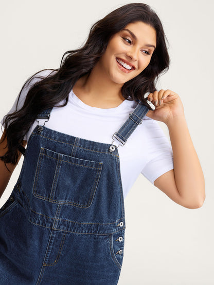 plus size Cotton Relaxed-Fit Side Button Overall Denim Jumpsuit