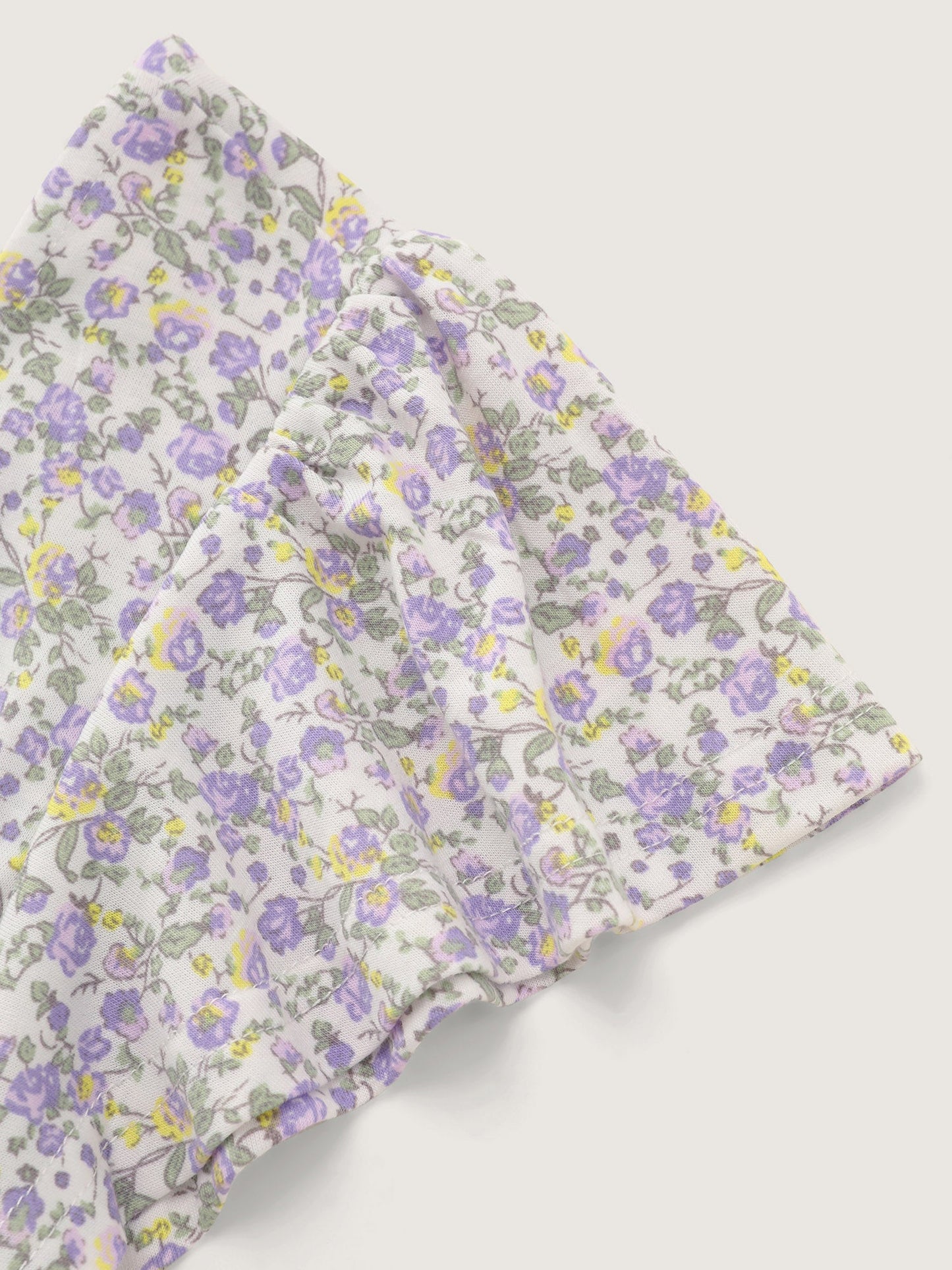 Micro Floral Print Shirred Neckline Knit Top