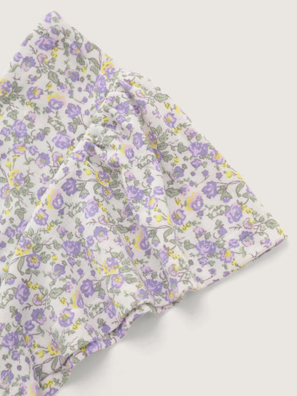 Micro Floral Print Shirred Neckline Knit Top