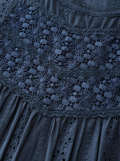 Textured Lace Cut-Out Babydoll Blouse