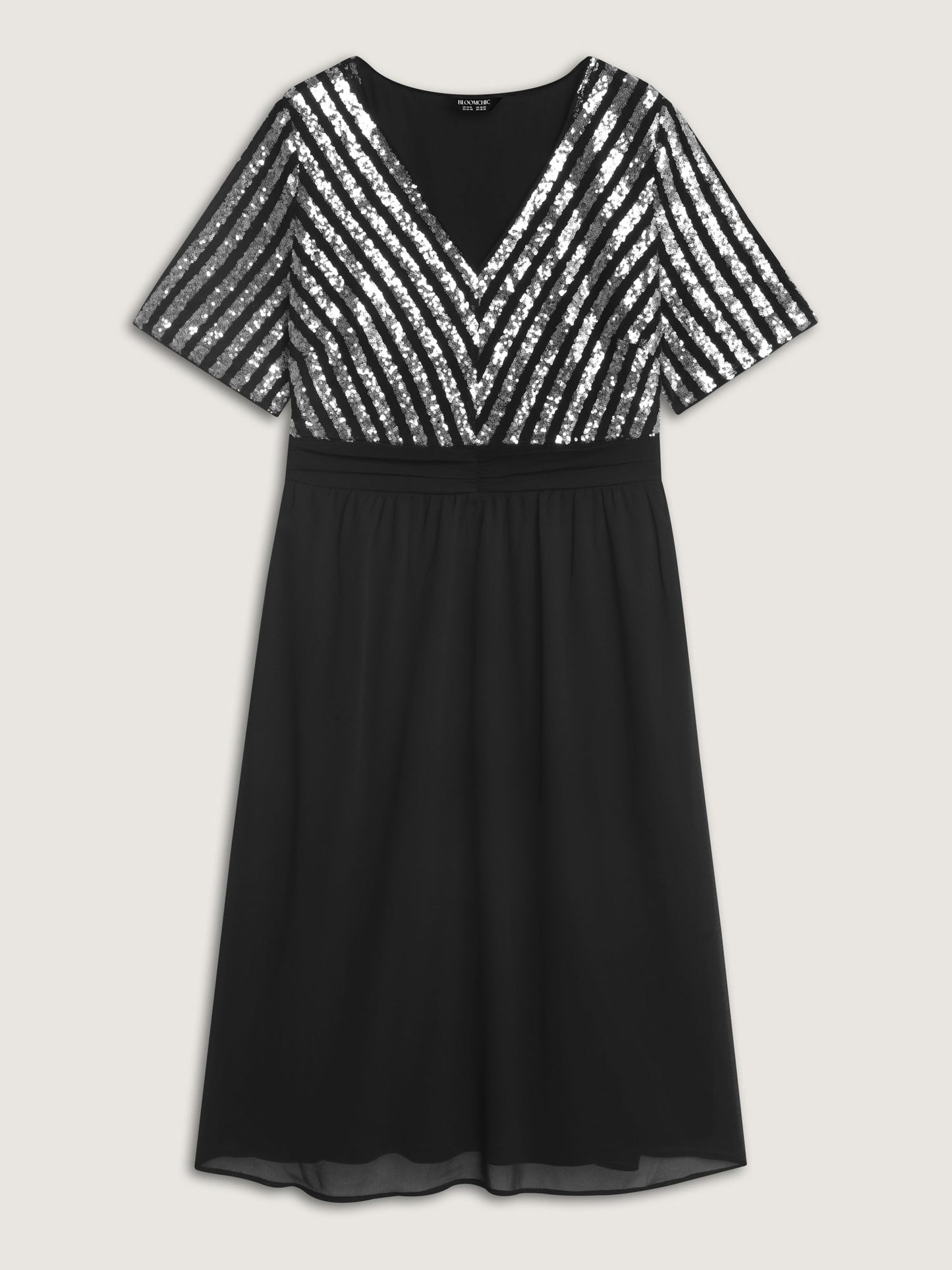 Striped Sequin V-Neck Contrast Midi Dress