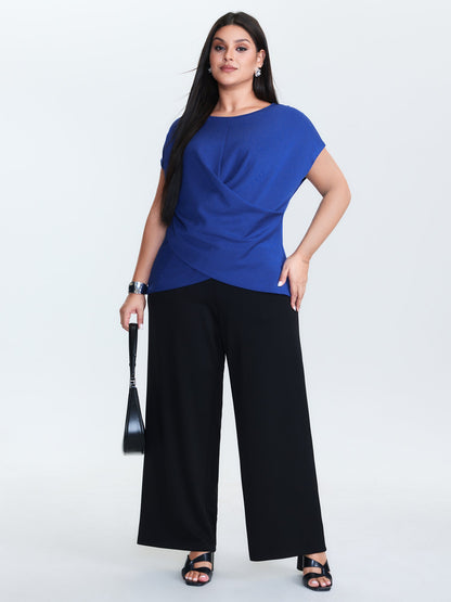 Twist-Front Boat Neckline Plain Knit Top