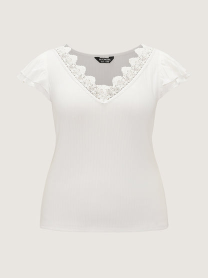 Stretchy Lace V-Neckline T-Shirt