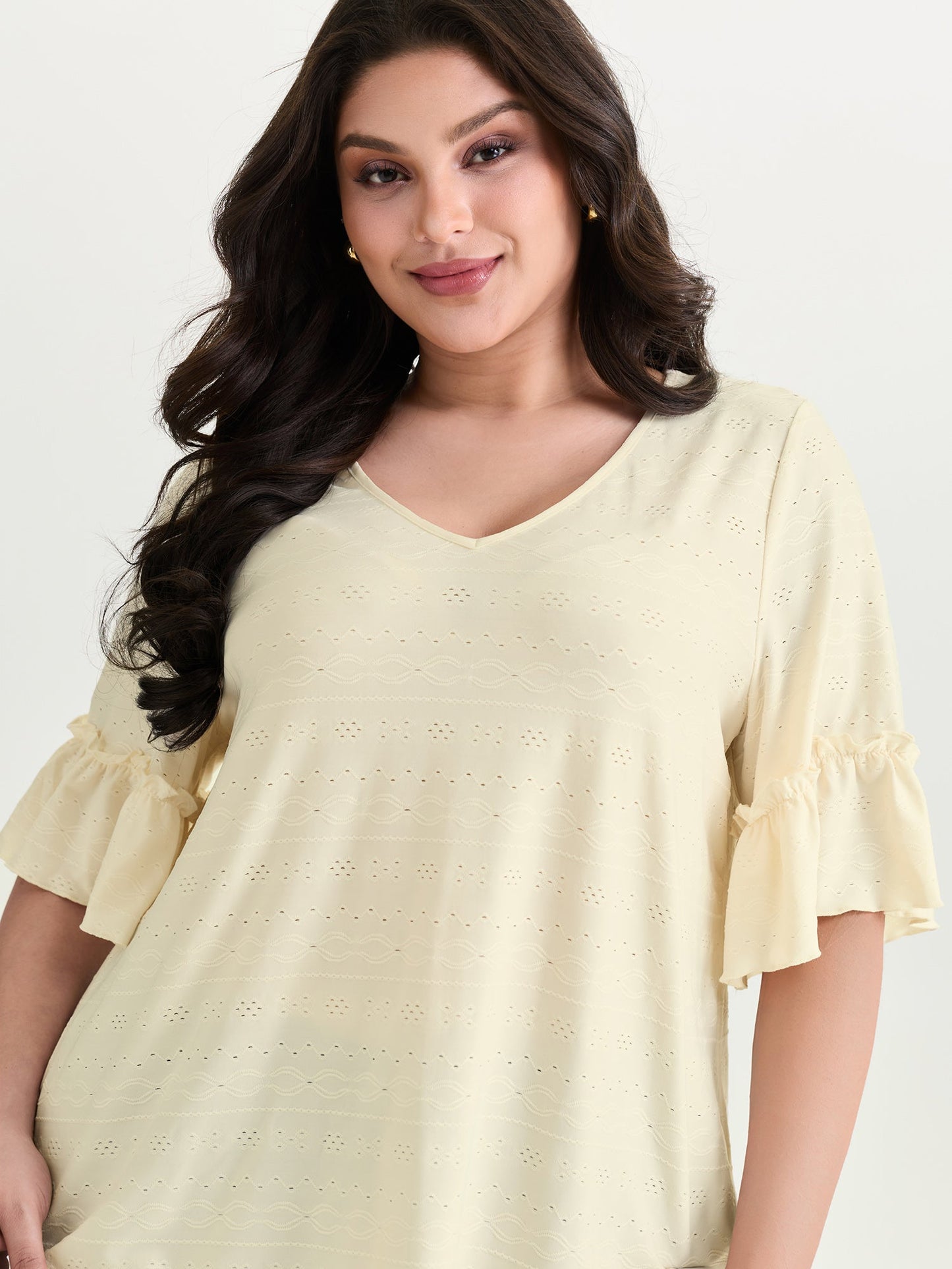 Textured Ruffled Sleeve Flowy T-Shirt