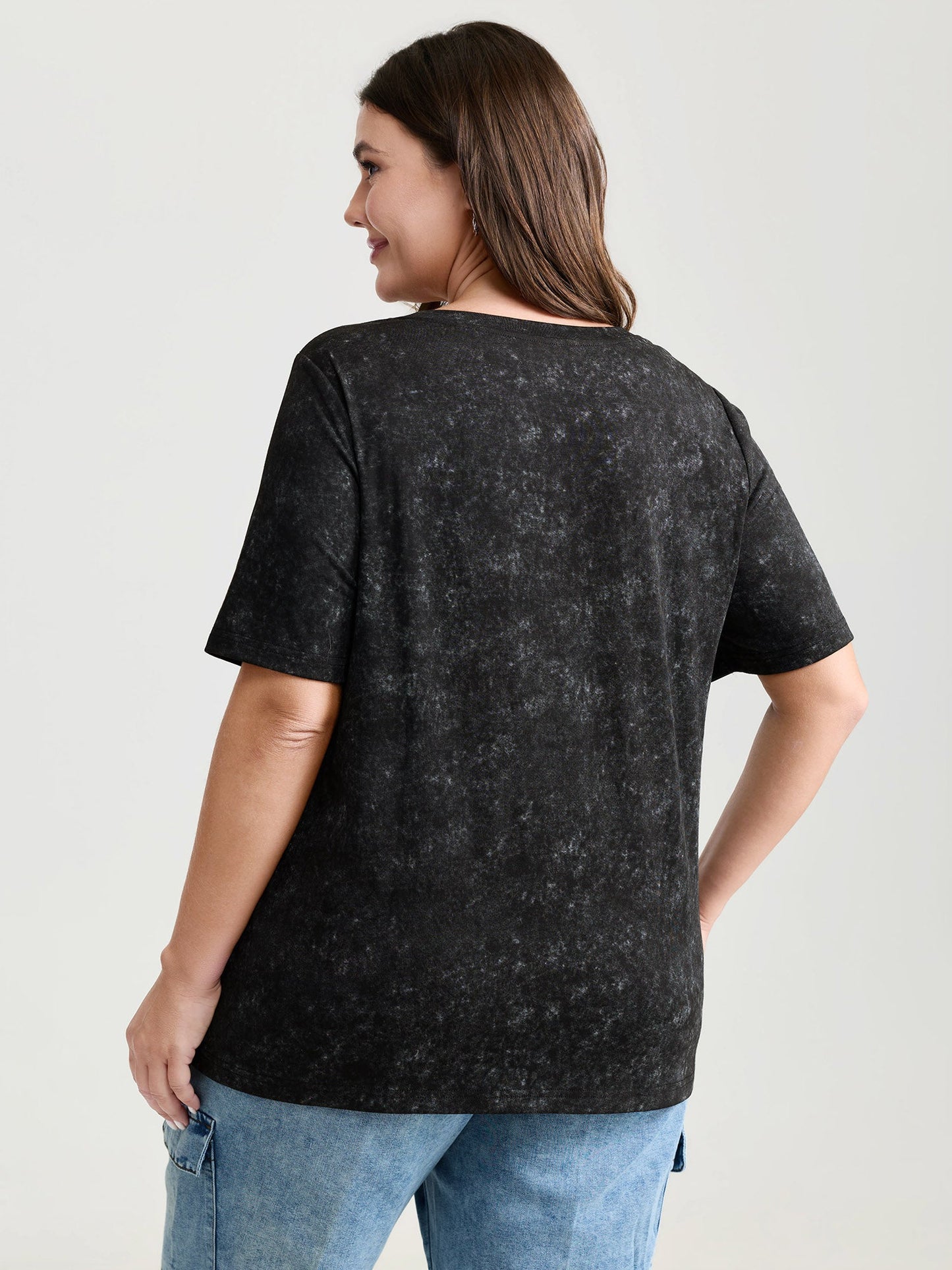 Supersoft Stretchy Feather Print Snowflake Effect T-Shirt