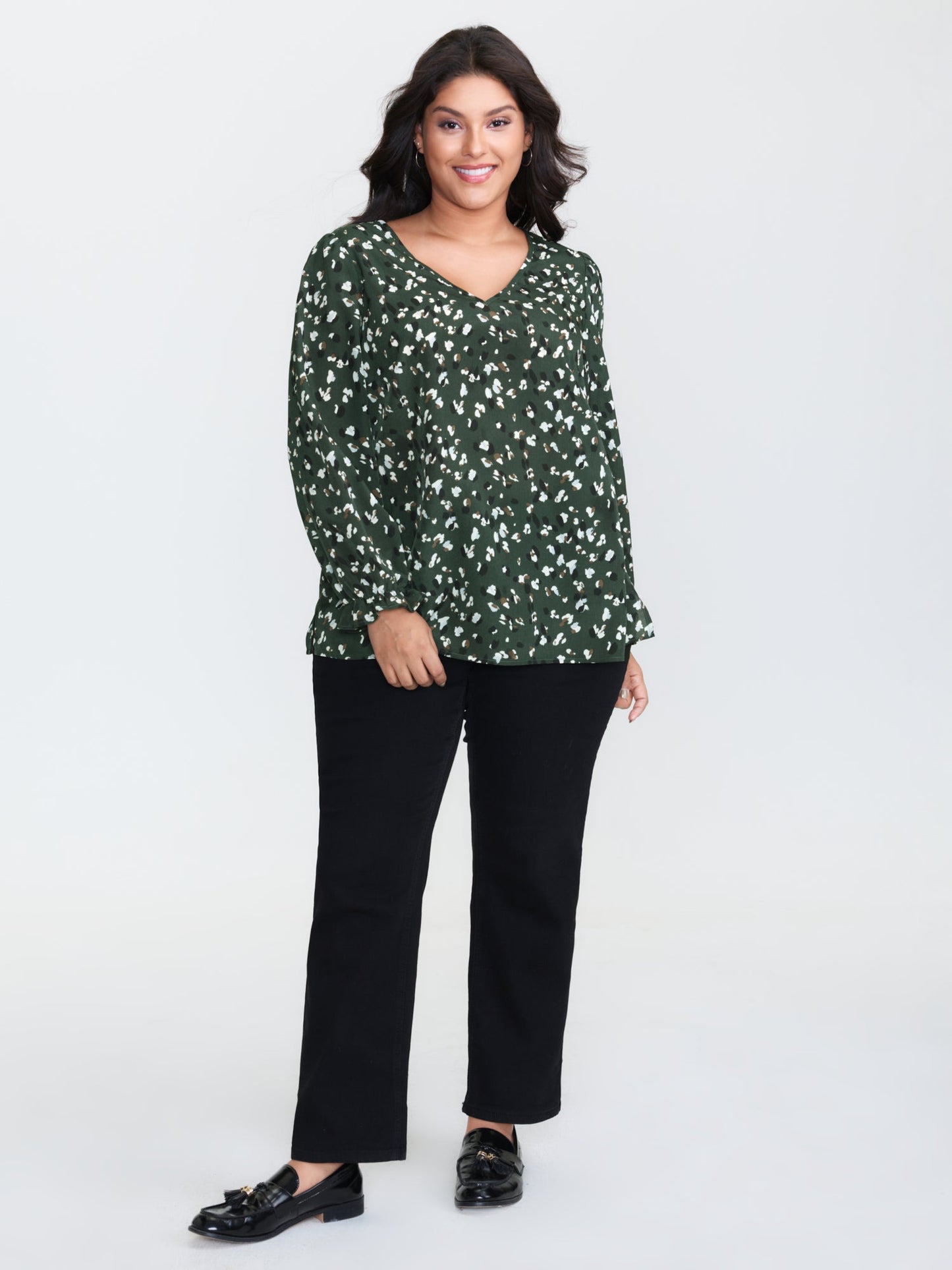 Leopard Print Stretchy Cuff Sleeve Blouse