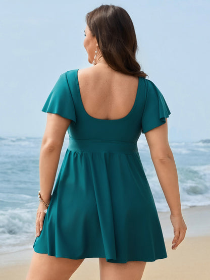 Ruched Front-Tie Flowy Swim Dress