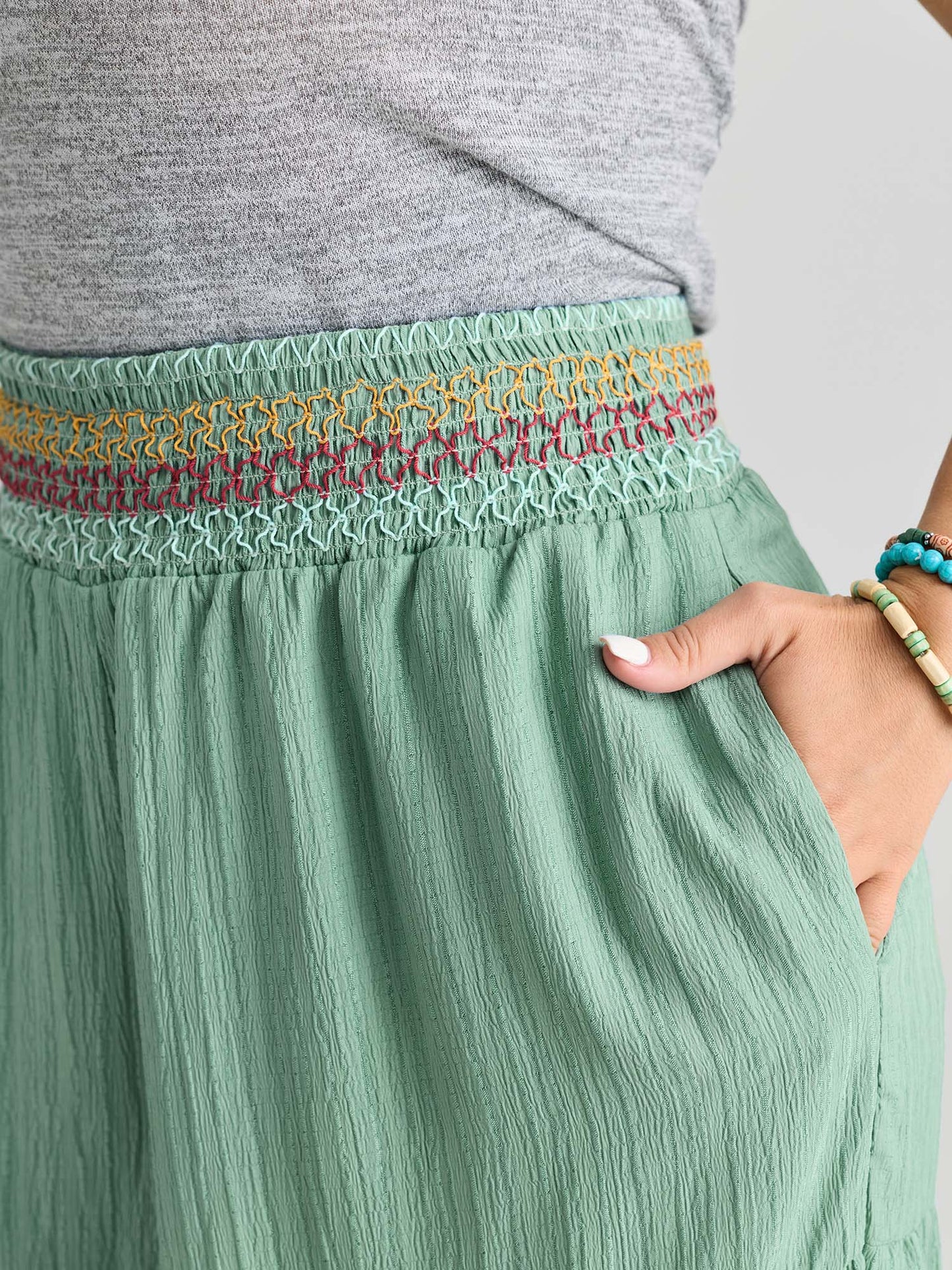 Tiered Shirred Waist Flare Pants