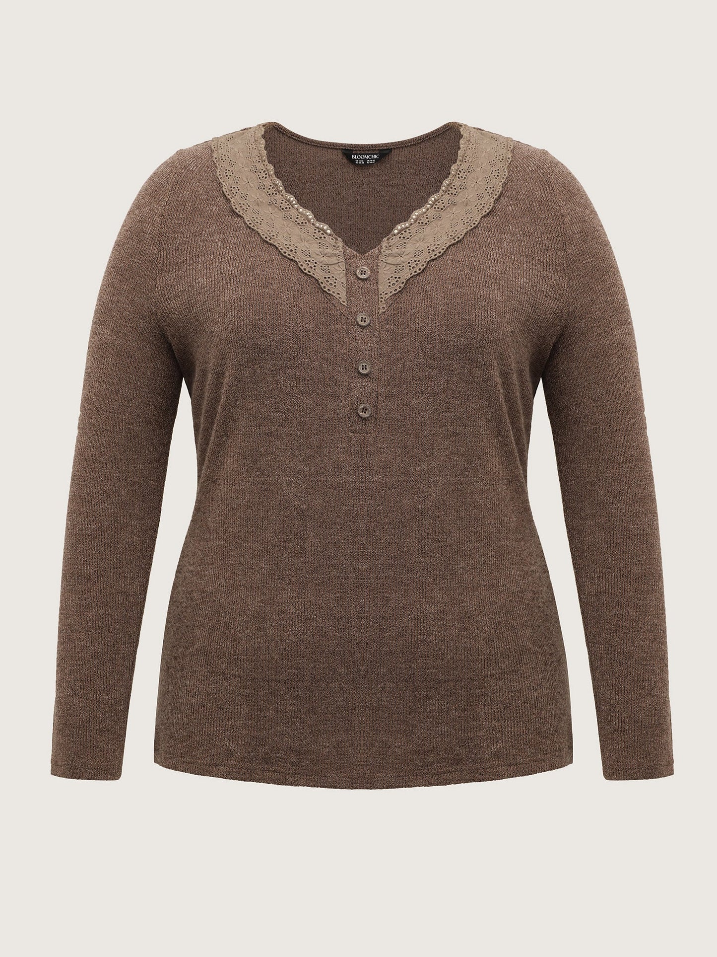 Lace Trim V-Neck Stretchy T-Shirt