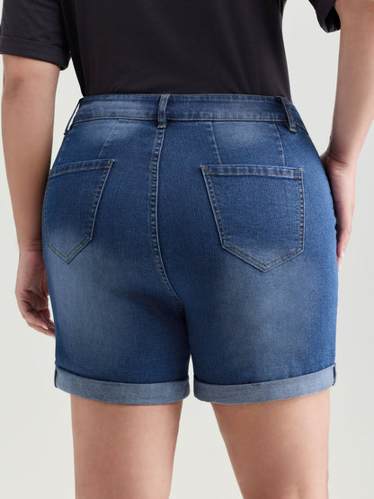 Elastic Back-Waist Skinny-Fit Denim Shorts