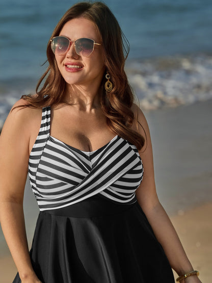 Striped Contrast Twist Front Swim Dress