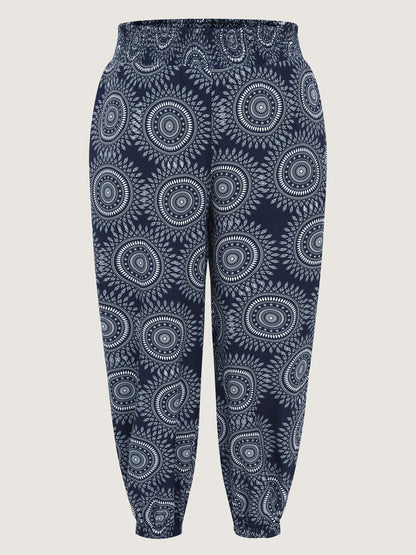 Supersoft Geometric Print Pockets Shirred Waist Pants