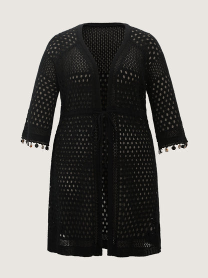 Cut-Out Textured Drawstring Straps Swim Cover-Up