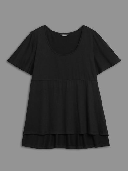 Ruffled Sleeve Round Neck Babydoll Top
