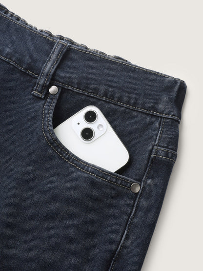 Pull-On Stretchy-Waist Wide-Leg Jeans