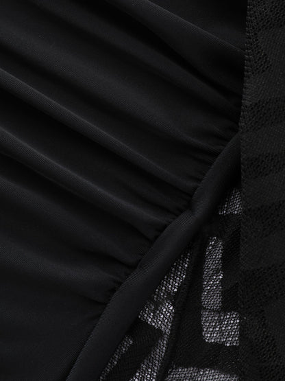 Lace Textured Mesh Swim Dress
