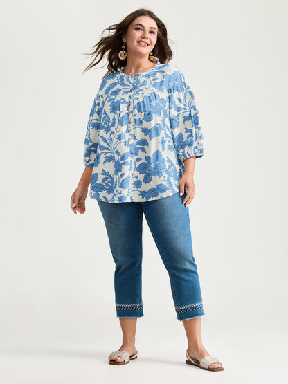 Sweet Floral Print Button Front Blouse