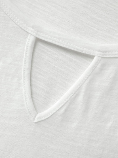 Pure Cotton Keyhole Neckline Flowy T-Shirt