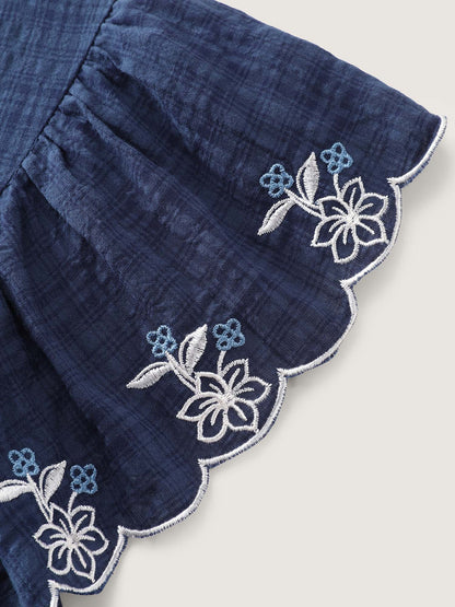Embroidered Neckline Ruffled Sleeve Blouse