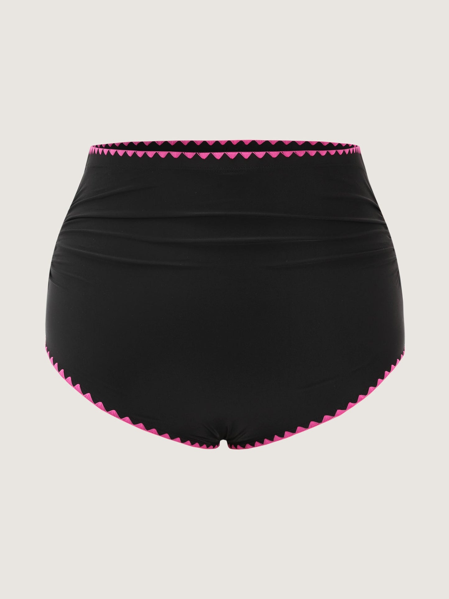 Color Contrast Embroidered Pleated Swim Bottoms
