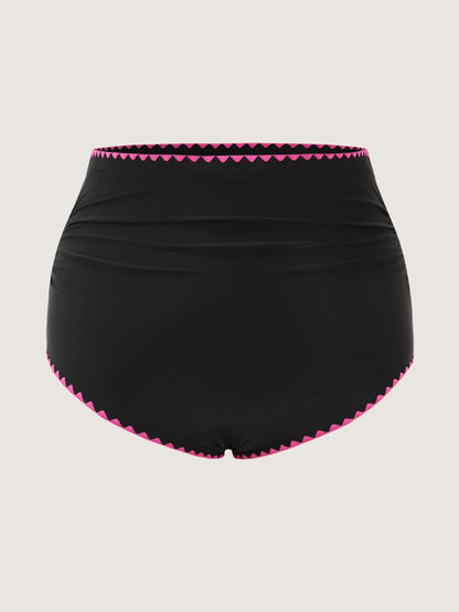 Color Contrast Embroidered Pleated Swim Bottoms