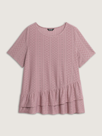 Textured Ruffled Layered Hem Knit Top