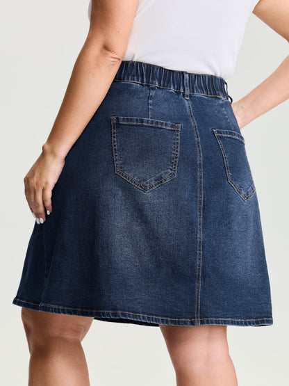 Stretchy Bootcut Seamed Denim Skirt