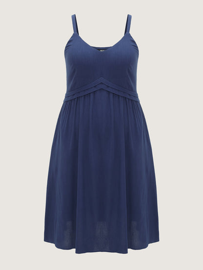 Stretchy Pleated Waist Flowy Fit Midi Dress