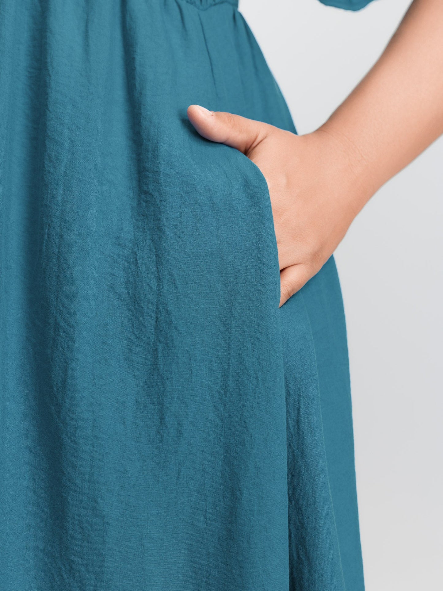 Shirred Bodice Ruffled Hem Midi Dress