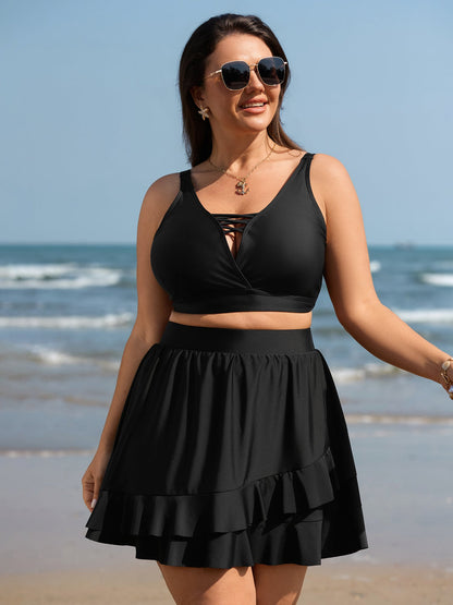 Ruffled Layered Plain Swim Bottoms