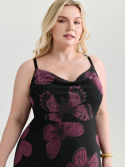 Stretchy Butterfly Print Cami Maxi Dress