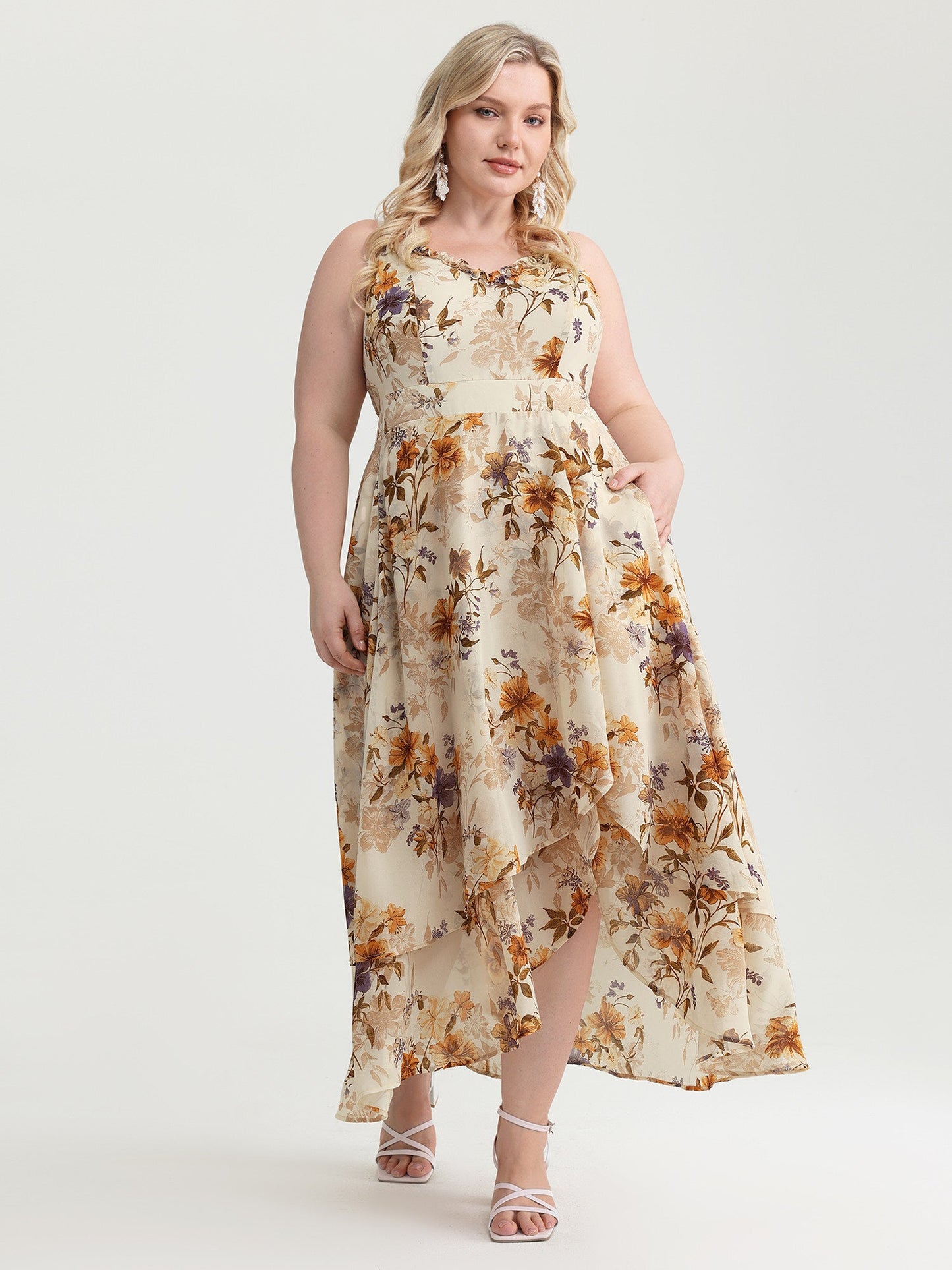 Floral Print Sweetheart Neckline Slit Maxi Dress
