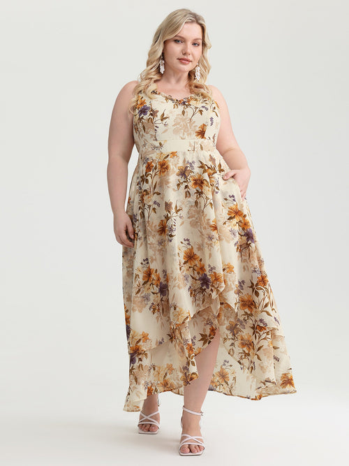 Floral Print Sweetheart Neckline Slit Maxi Dress