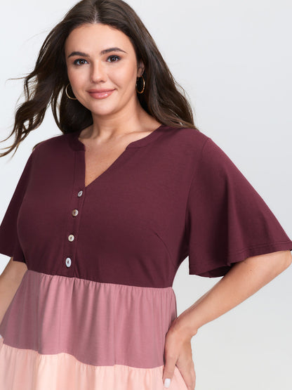 Colorblock Notched Collar Tiered T-Shirt