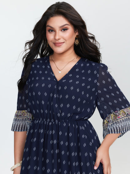 Boho Geometric Print Wrap Maxi Dress