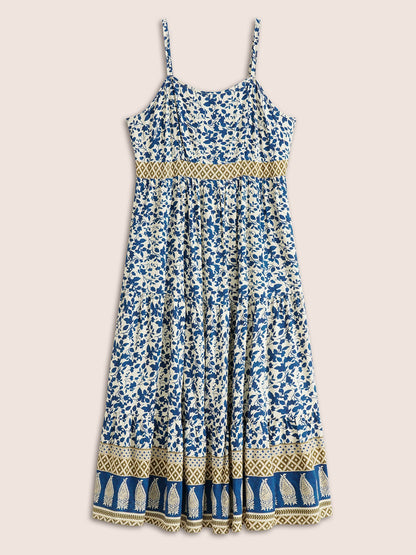 Boho Print Patchwork Adjustable Straps Cami Dress
