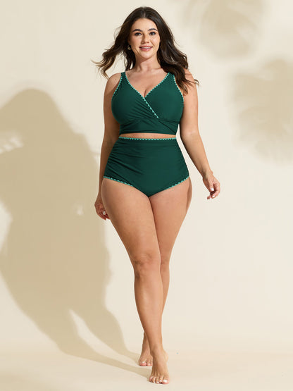 Color Contrast Embroidered Swim Top