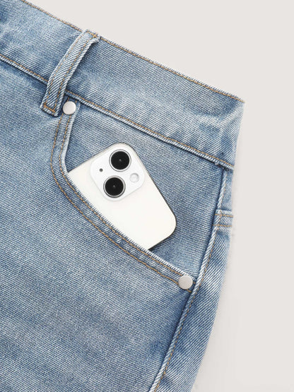Stretchy Waist Faded Denim Shorts