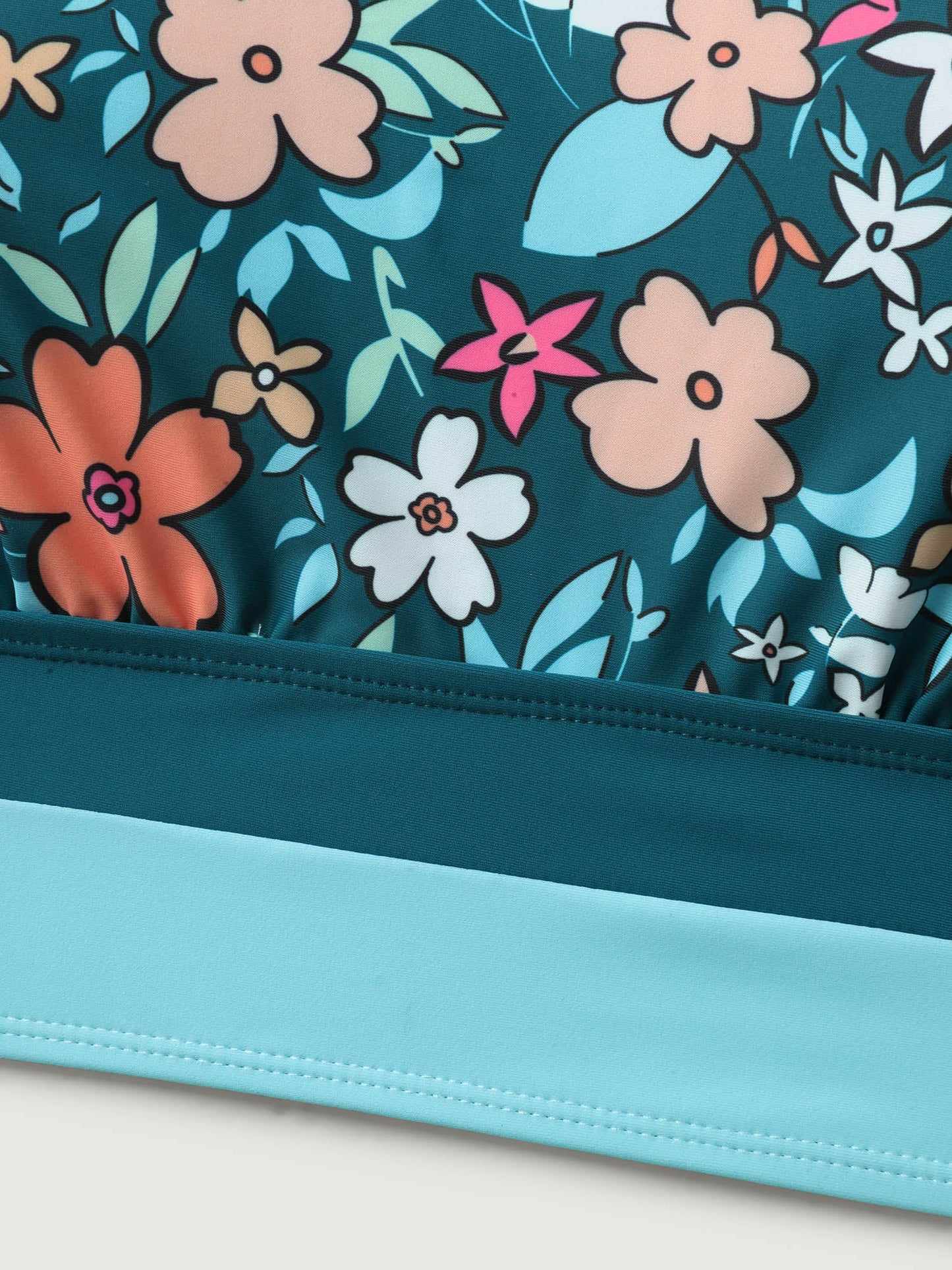 Floral Print Color Contrast Swim Top
