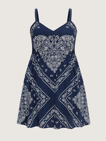 Geometric Stripe Shirred Back Mini Dress