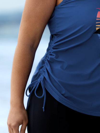 Island Print Drawstring Adjustable Swim Top