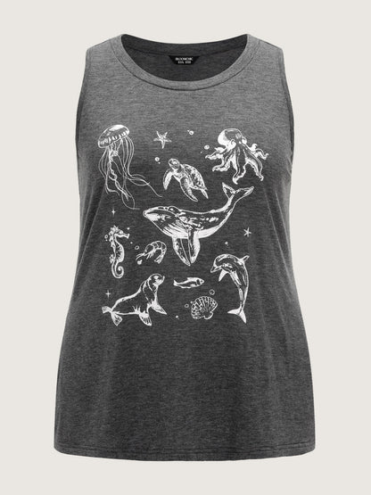 Supersoft Ocean Print Round Neck Tank Top