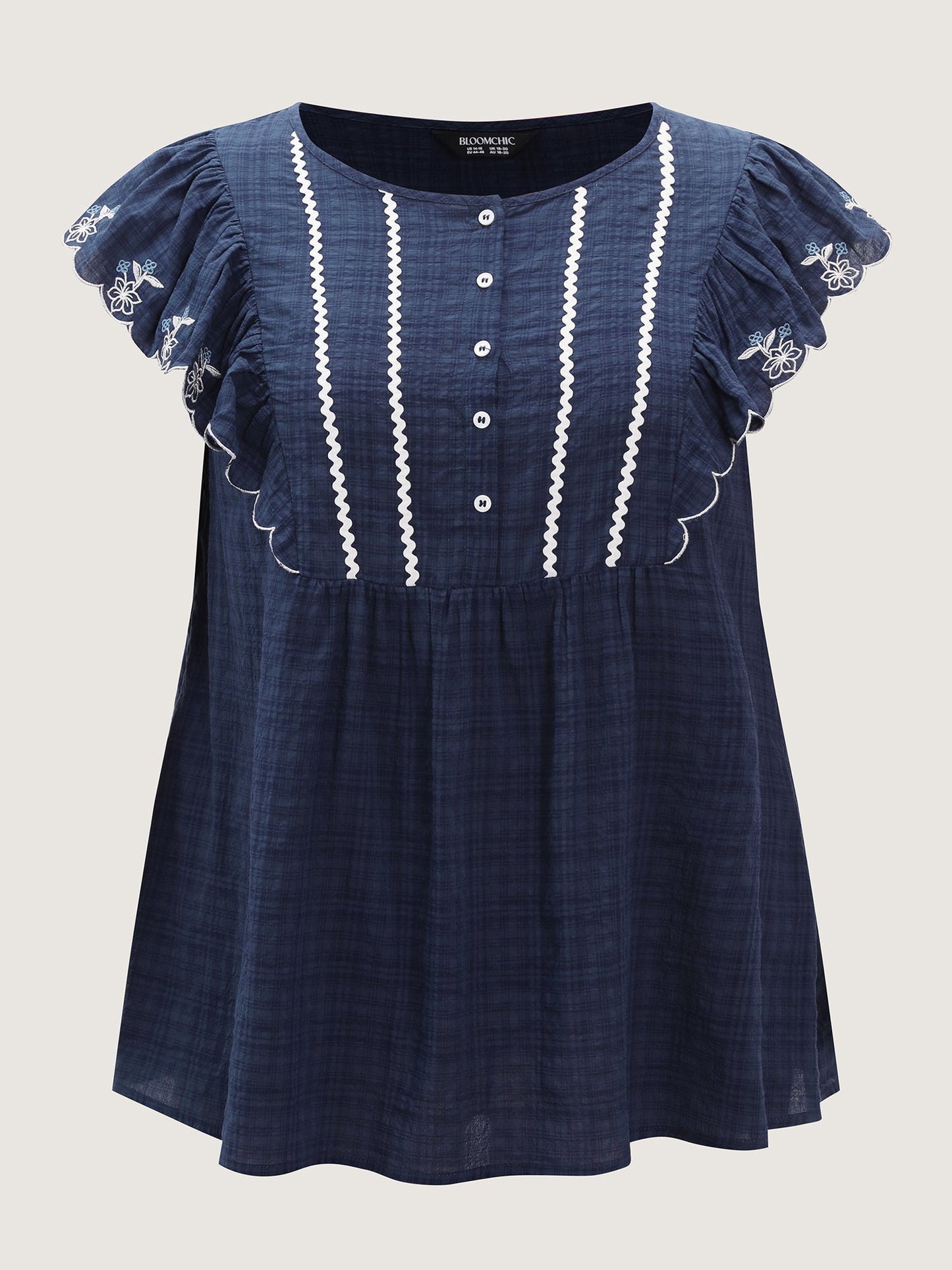 Embroidered Neckline Ruffled Sleeve Blouse