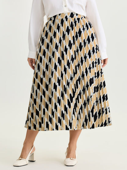 Abstract Print Pleated Maxi Dress