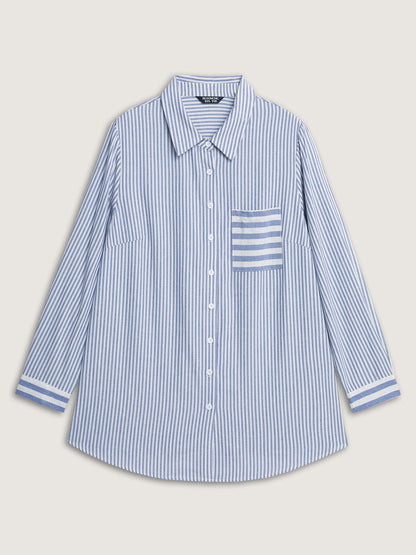 Cotton Nautical Striped Pocket Button Down Shirt