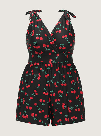 Cherry Print Adjustable One-Piece Swimsuit