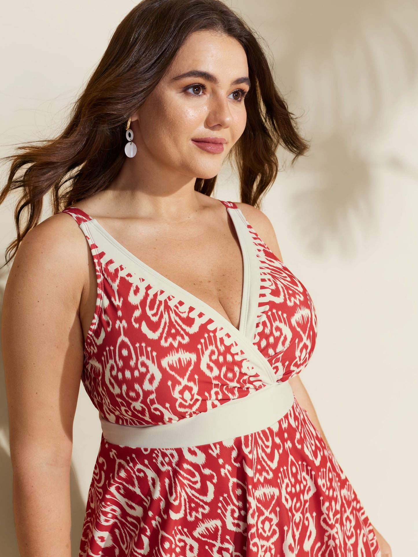 Boho Flower Print Surplice Swim Dress
