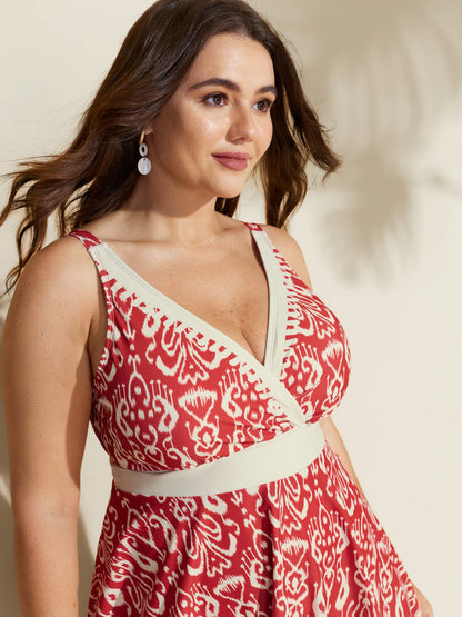 Boho Flower Print Surplice Swim Dress