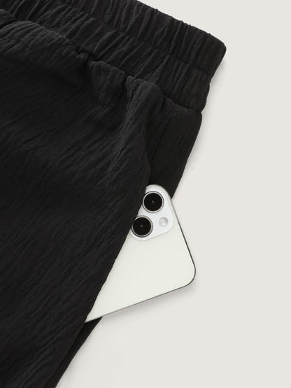 Stretchy Ruffled Trim Wide-Leg Pants